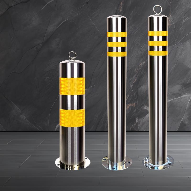 Stainless Steel Reflective Bollard: Thickened Anti-Collision Road Post, 304 Steel Parking Space Isolation Post.
