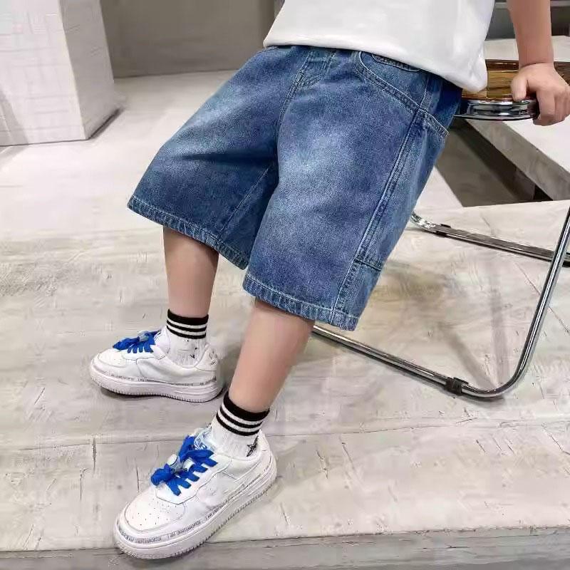 Summer Kids Shorts Young Boys Loose Denim Pants Children Straight Washed Jeans Shorts Fit 12-13 Years