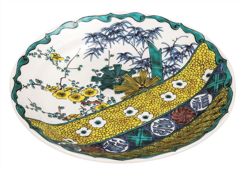 Фарфор Кутани Иватая Но. Сервировочная тарелка на 9 персон, стиль Ко-Кутани, K9-349