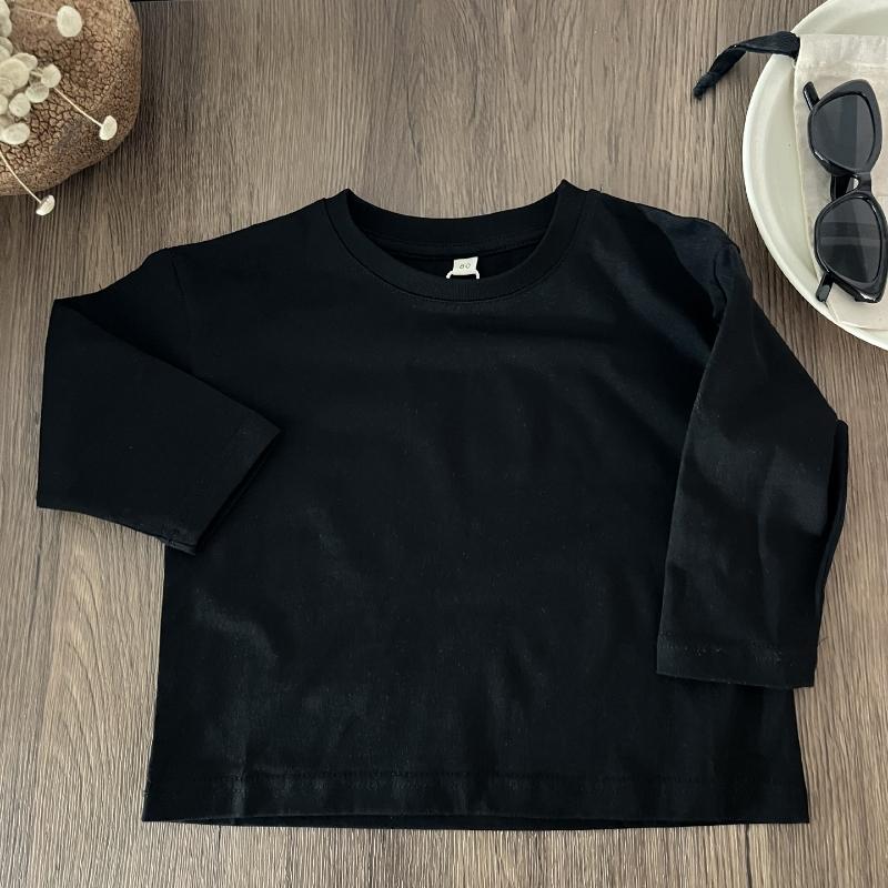 Baby Boys Basic Tee Long Sleeve T-shirts Pure Cotton Baby Girl Tops Kids T-shirt Cotton Spring Tee Shirts Baby Boy Clothes 90 чёрный