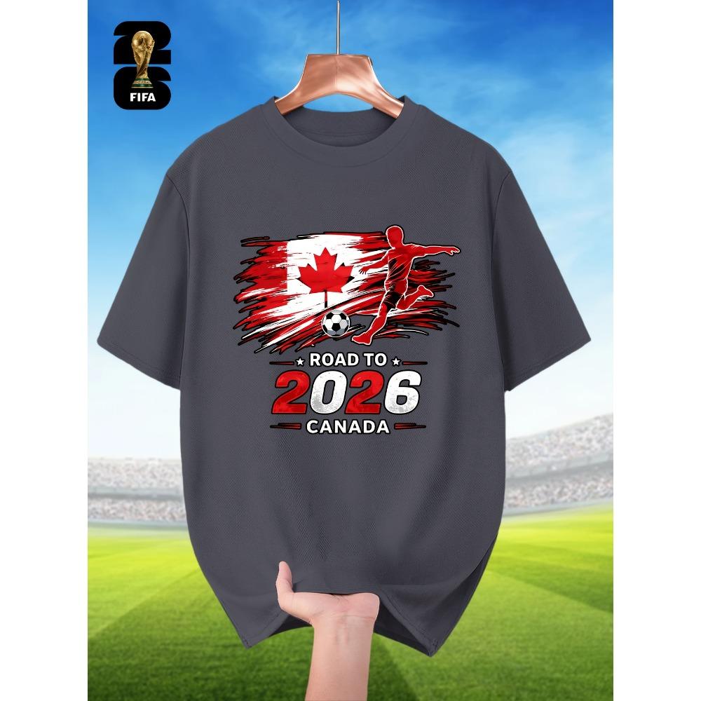 Fifa-Themed Men'S Breathable Summer Short-Sleeve T-Shirt, Featuring Player Silhouette Prints, Perfect for World Cup Themes, Sports Outfits