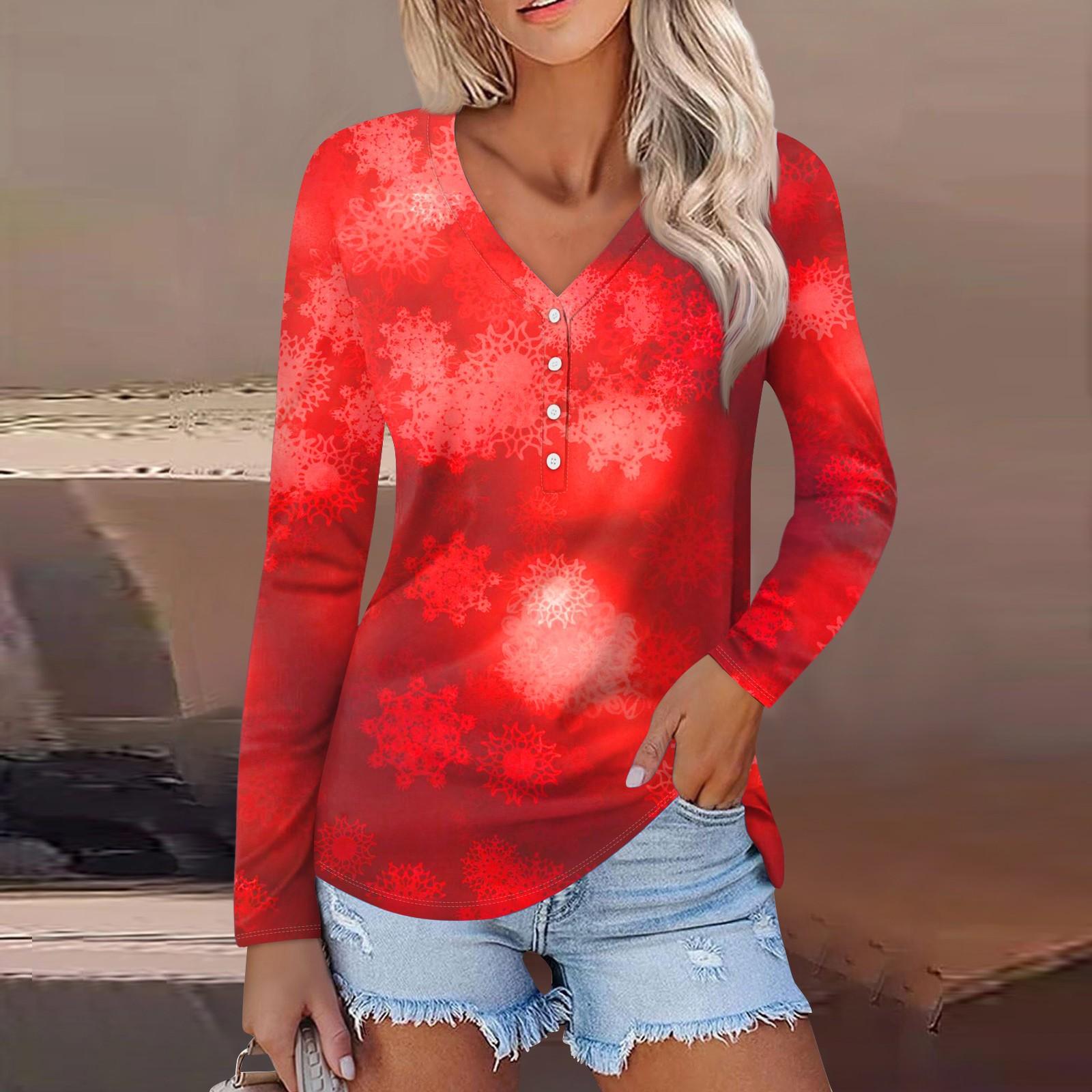 

Женская повседневная мода сексуальный комфорт рождественский принт V-образный вырез пуговицы длинный рукав L винный