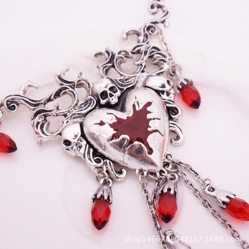 1 Set Niche Design Sense Red Dripping Diamonds Necklace Love Heart Earrings Halloween Christmas Fashion Retro Earrings
