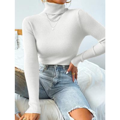 Autumn Winter Women Knit Solid Turtleneck Pull Sweater Casual Rib Jumper Tops Female Pullover Clothing EMA