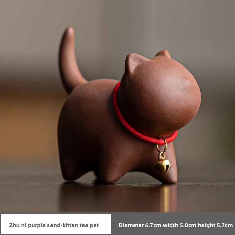 Purple sand kitten tea pet creative cute cat can raise tea fun tea play home tea art ornament kung fu tea set accessories