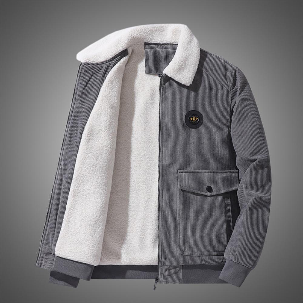 Corduroy lamb wool jacket men's winter loose fleece thickened casual lapel jacket men's clothes