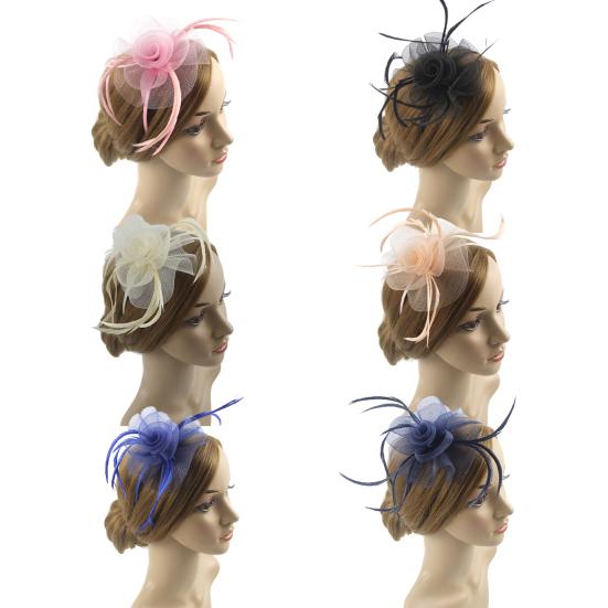 Klobouk fascinátor Peří Květina Elegantní Vintage Síťovina Svatební Pokrývka hlavy na Koktejlovou Párty