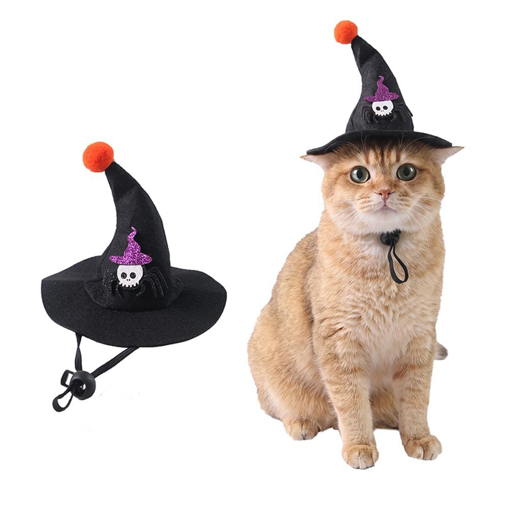 Adjustable Strap Pet Halloween Witch Hat Curved Top Dog Halloween Party Hat  Holiday Decoration