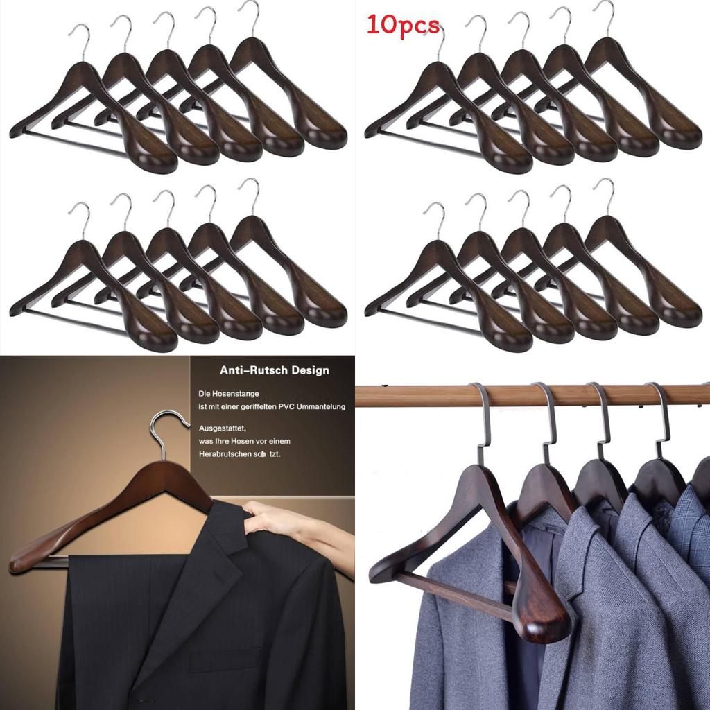 Wooden Clothes Hangers Set With Thickened Nonslip Design For Hotel And Closet Storage