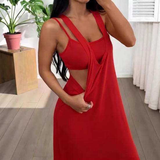 Women Cami Top Dress Two Piece Set Summer Solid Color Wide Strap Long Dress Camisole Casual Ankle Length Sleeveless Midi Dress