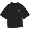 Solid Color Casual Embroidered Design Half High Neck Pullover Short Sleeve T-Shirt Women Tops Black 626071-01
