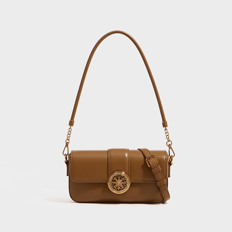 Женские сумки через плечо из натуральной коровьей кожи с металлическим цветком — фото 5