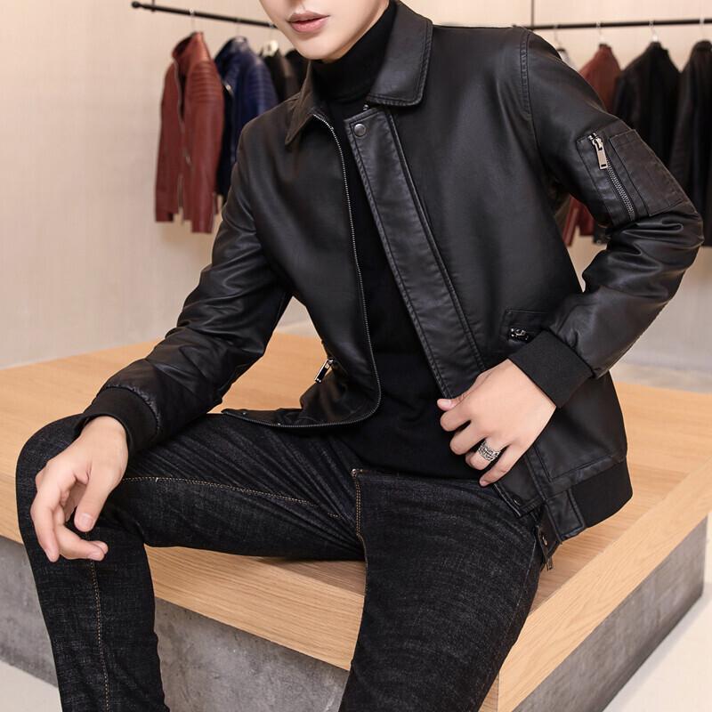 Leather jacket men's loose youth handsome new spring and autumn locomotive clothing men's leather jacket trendy