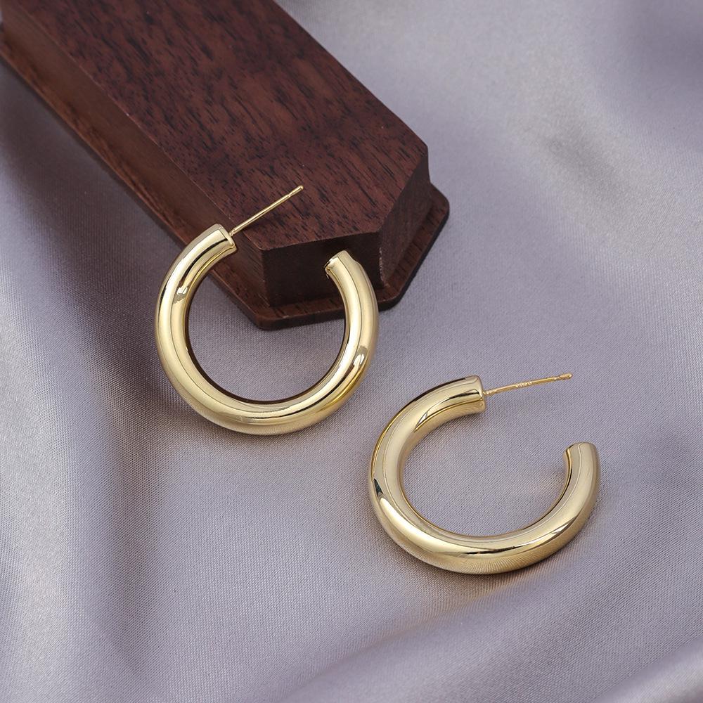 Retro Hong Kong Style Gold Plated Hoop Earrings - Versatile Cross-Border Fashion Studs