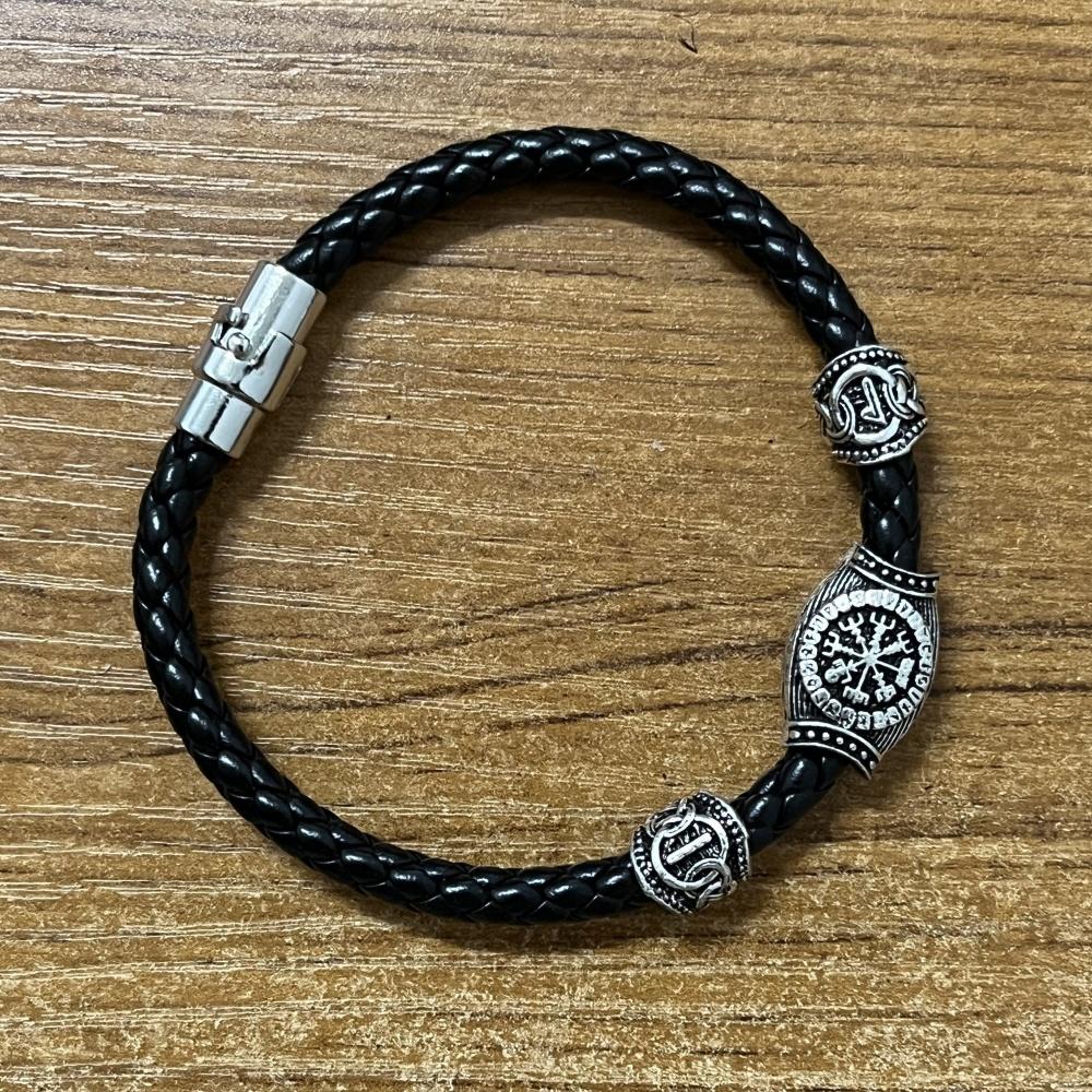 Norse Runes Beads Viking Leather Magnetic Bracelet For Men Women Adjustable Unisex Accessories