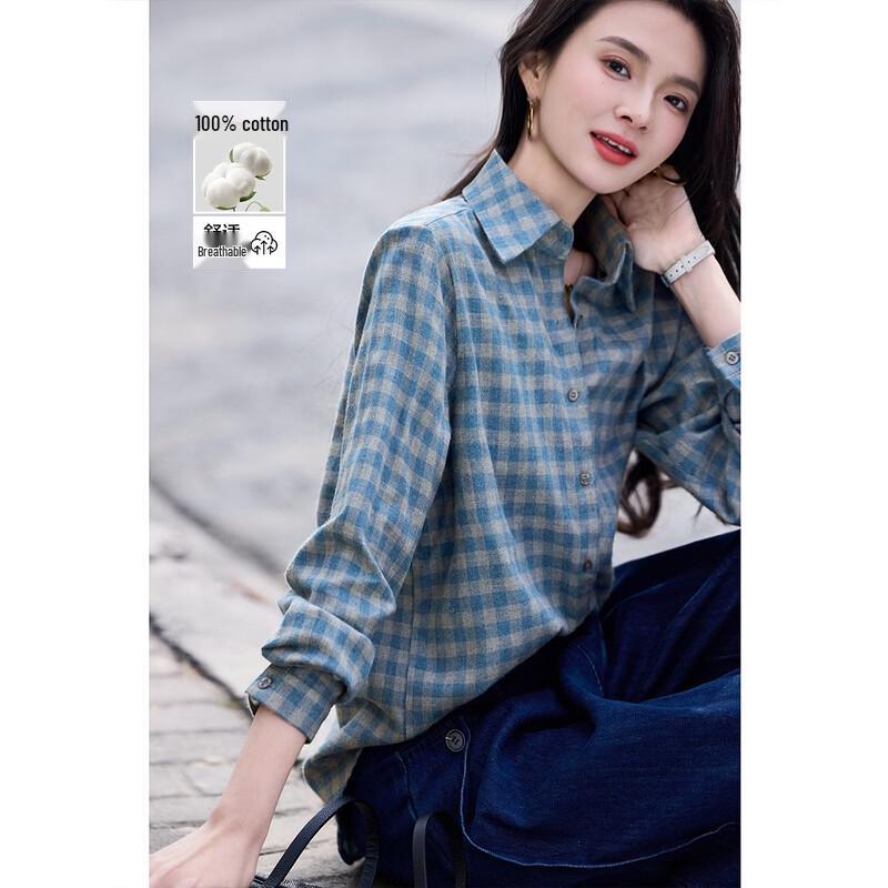 Women s Vintage Plaid Brushed Cotton Shirt L