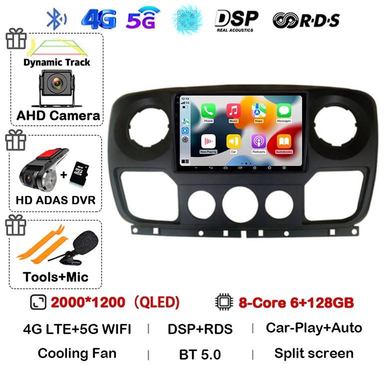 Android 14 Auto Carplay Car Radio For Renault Master Nissan NV400 Opel Movano 2010-2021 Multimedia Video Player GPS Wifi+4G QLED