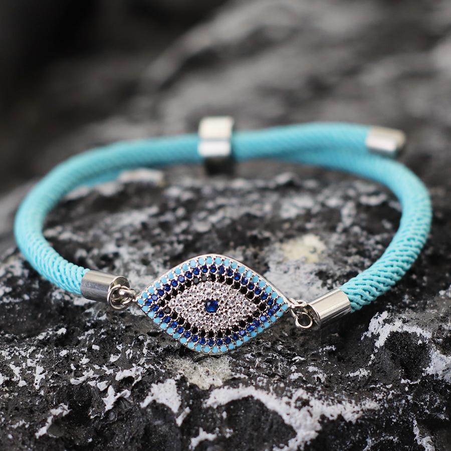 Blue Luxury Crystal Devil's Eye Milan Rope Adjustable Bracelet Men Women Hand Rope Couple Friendship Braslet Casual Jewelry