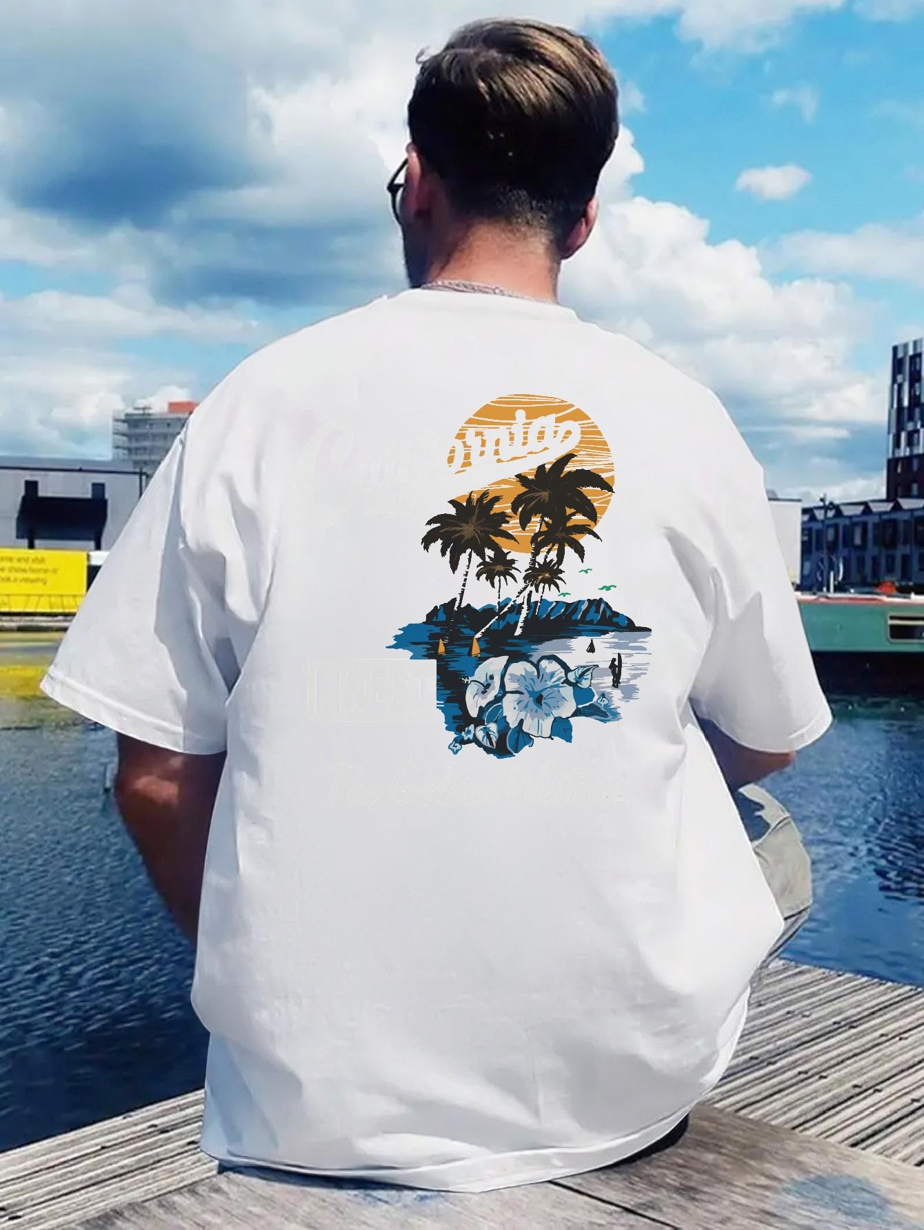 California Beach Graphic T-shirt - Casual Polyester Crew Neck XXXL