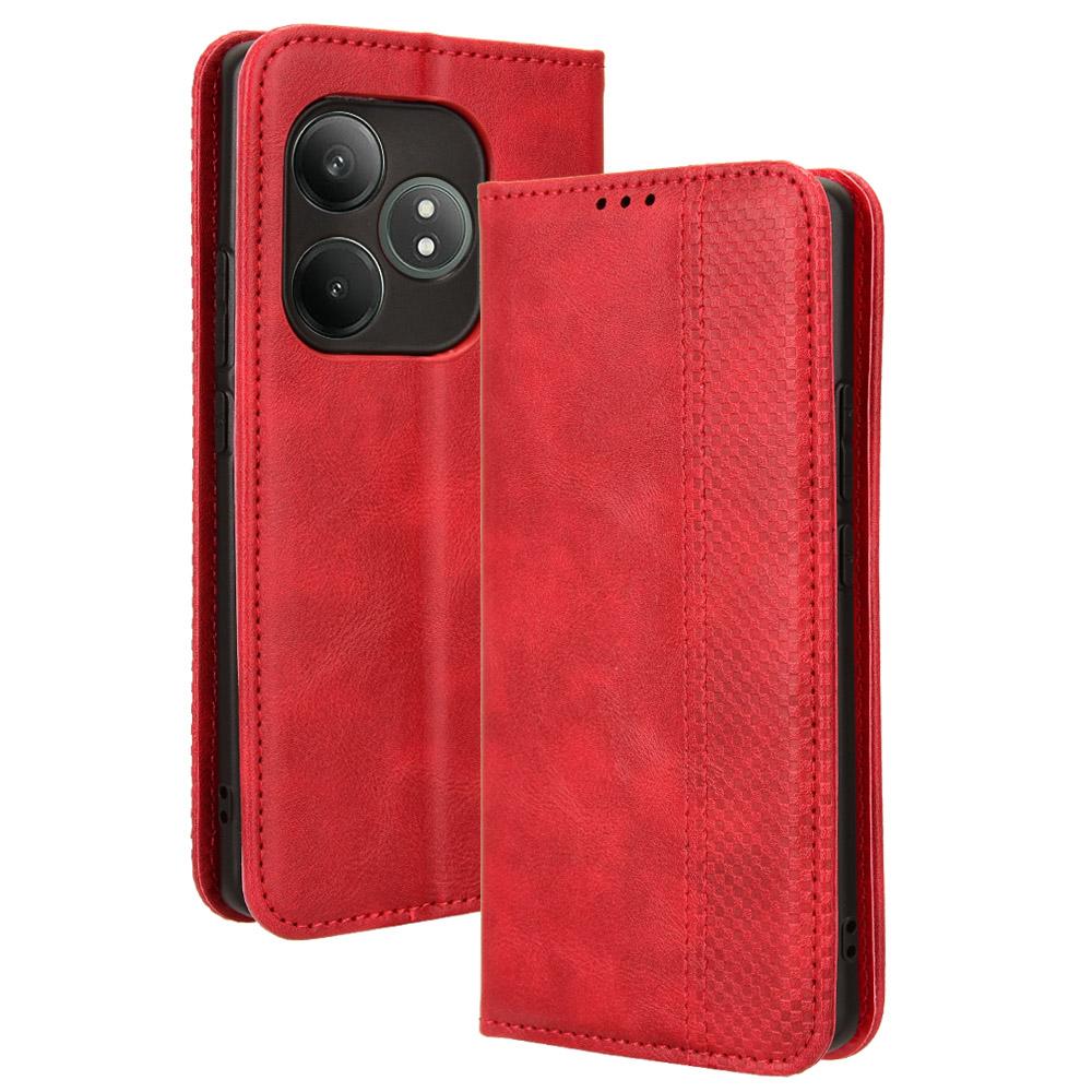 

For Realme GT Neo6 SE 5G/Neo6 5G/GT 6 5G/GT 6T 5G Magnetic Case Retro PU Leather Drop-Resistant Phone Cover Red