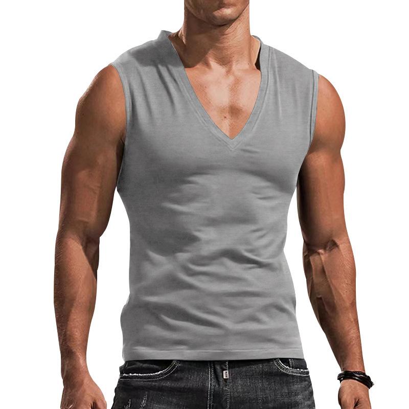 Men's Vest V-neck Solid Color Casual Breathable Slim Sleeveless T-shirt Men's Wear