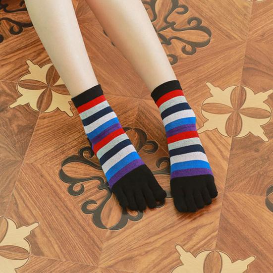 1 Pair Women Colorful Striped Toe Socks Breathable Arch Support Mid-calf Socks Non-slip Moisture Wicking Compression Socks