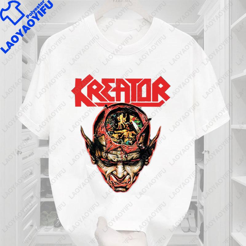 Kreator TShirt 80S Thrash Metal Sodom Destruction Casual Loose Crewneck Retro Short Sleeve Polyester Unisexs Graphic TShirts S