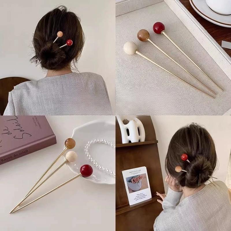 Metal Round Ball Hair Sticks For Women Girl Simple Gold Color Smooth Bead Hair Clips Hair Stick Hair Accessories Jewelry