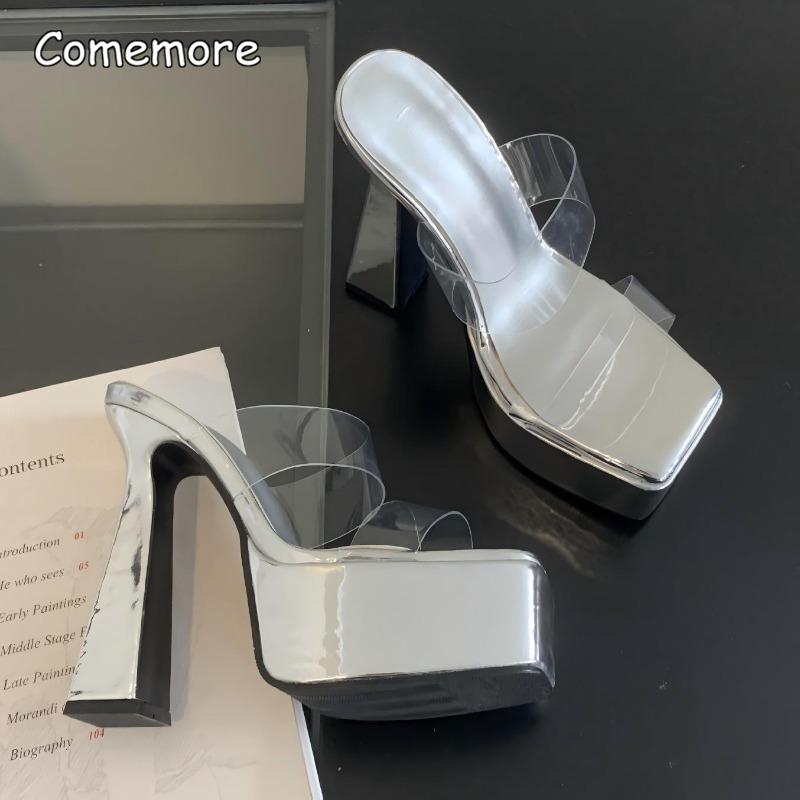 15cm Super High Heel Platform Sandals Clear PVC Straps Open Toe Women's Fashion Slippers Summer Footwear Sandalias De Mujer