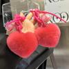 Lovely Heart Keychain Simple Car Key Chain Plush Pompoms Hanging Ornaments Keyrings Bag Pendant Keychain Accessories
