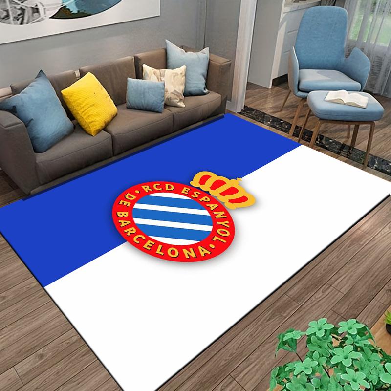RCD Espanyol De Barcelona Logo Teppich mit Kronen-Design Blau Weiß Geeignet zur Verwendung als Anti-Rutsch-Matte für Wohnzimmer Schlafzimmer Sofas