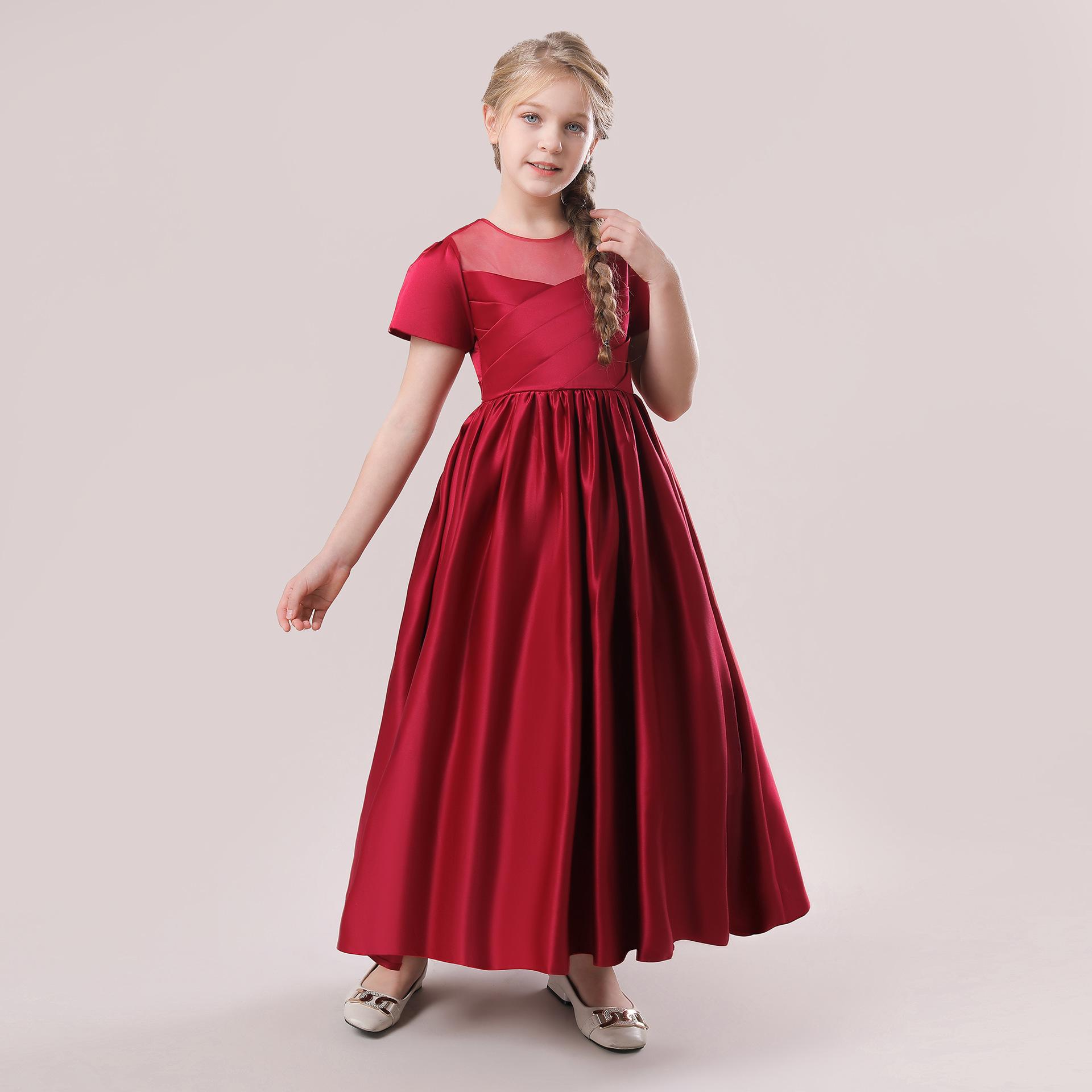 

Винтажное платье принцессы с цветочным узором для девочек на свадьбу, летнее детское торжественное длинное платье с бантом для школьной вечеринки, детская новогодняя ткань 150 малиновый