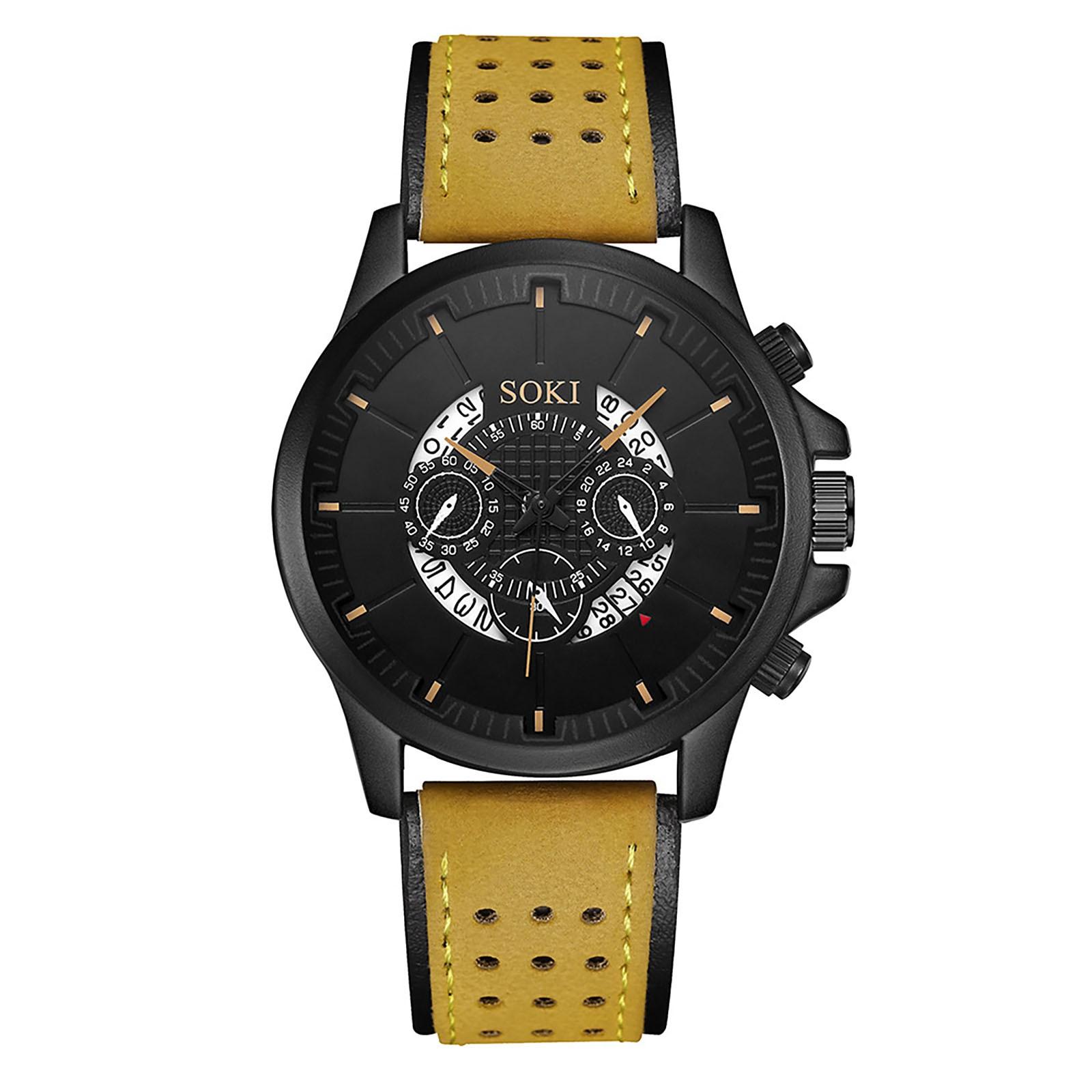 Fashion Silica Leather Mens Glass Quartz Date Watches хаки