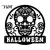 Front Porch Hanging Sign Skull Metal Door Sign, Gothic Spooky Skeleton Head Wall Halloween Atmosphere Decor Art for Man Cave, Bar, Bedroom,