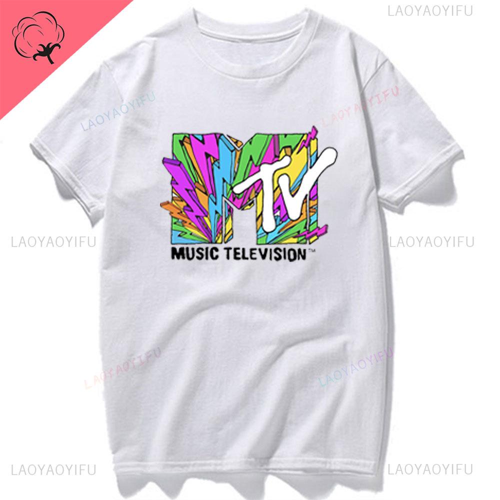 Koszulka damska z grafiką wideo MTV Zabawna Odzież męska Hip Hop Klasyczne logo MTV Vintage Pasująca Bawełniana koszulka Moda Streetwear Krótka