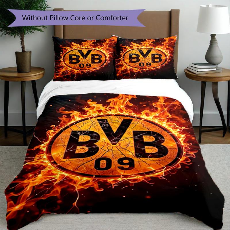 3pcs Duvet Cover Set (1*Duvet Cover + 2*Pillowcase, Without Core), Borussia Dortmund Print Bedding Set, Bedroom Decor, All‑Season, Birthday Gift