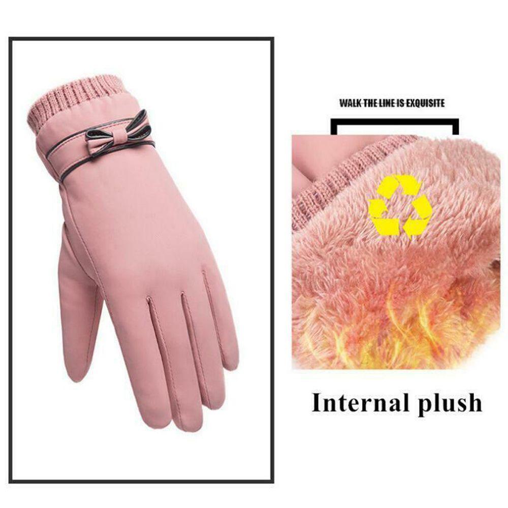 Leder Dick Thermisch Trendig Touchscreen Fäustlinge Vollfingerhandschuhe Damen Handschuhe Winterhandschuhe