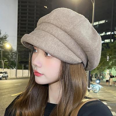 Winter Rolled Edge Octagonal Hat Retro Versatile Casual Beret Fashionable Hat for Women