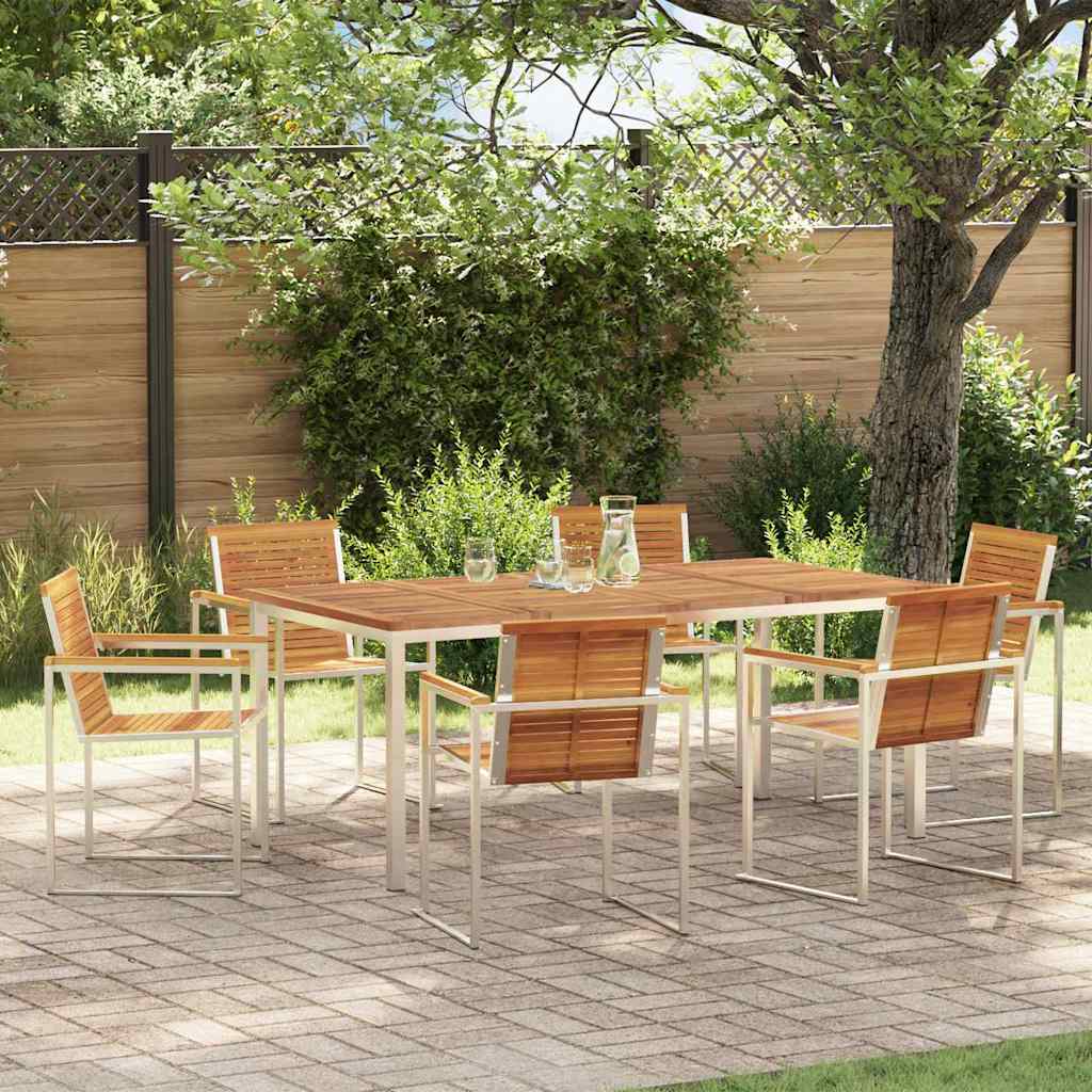 Garden Dining Set 7 Pcs Solid Acacia Wood and Stainless Steel