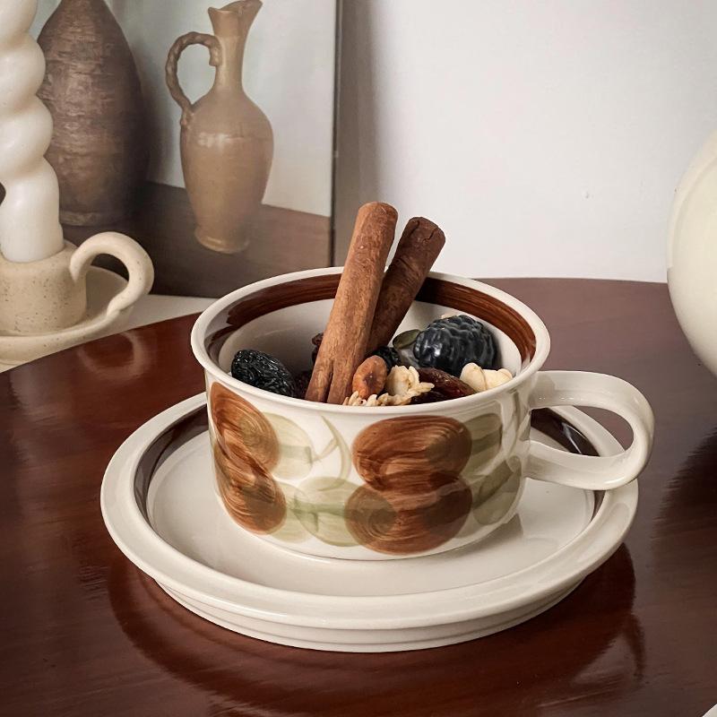 

Hand painted blue anemone flower ceramic coffee cup and saucer set with saucer retro water cup niche cup about 250ml