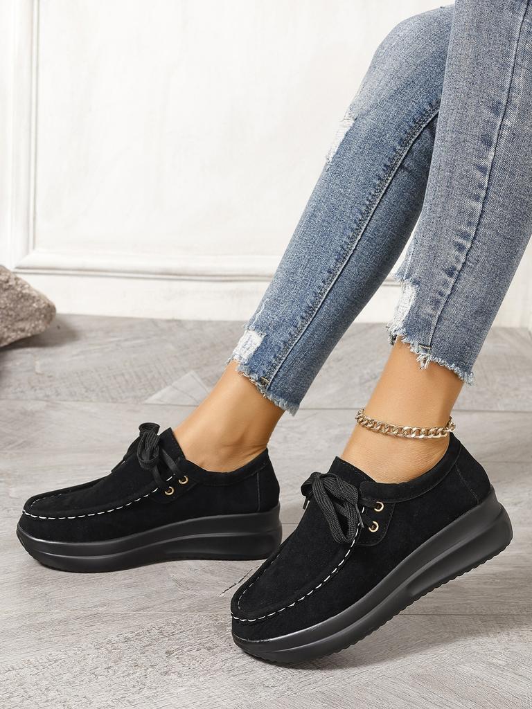 Foreign Trade Large Size 2025 Spring and Summer New Large Size Lace-up European and American Single Shoes Platform Casual Women's Shoes