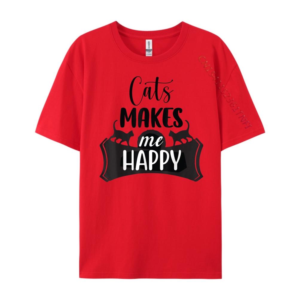 Cats Makes Me Happy Pink Graphic Tees Unisexs T Shirt Unisexs Tshirts Adult Unisexs T Shirt Plus Size Figures