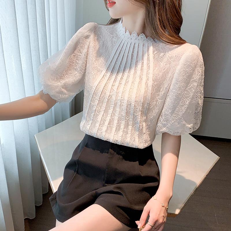 Fashion Summer Short Sleeve White Lace Blouse Shirt Women Tops