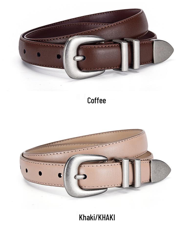 Ceinture pour femme en cuir véritable avec boucle fer à cheval, polyvalente, amincissante et tendance style coréen pour jeans, cuir de vache noir.