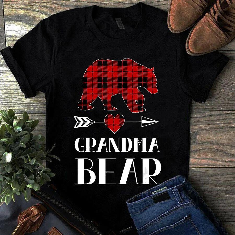 Men s and Women s T-shirts Grandma Bear Love Red Plaid XL