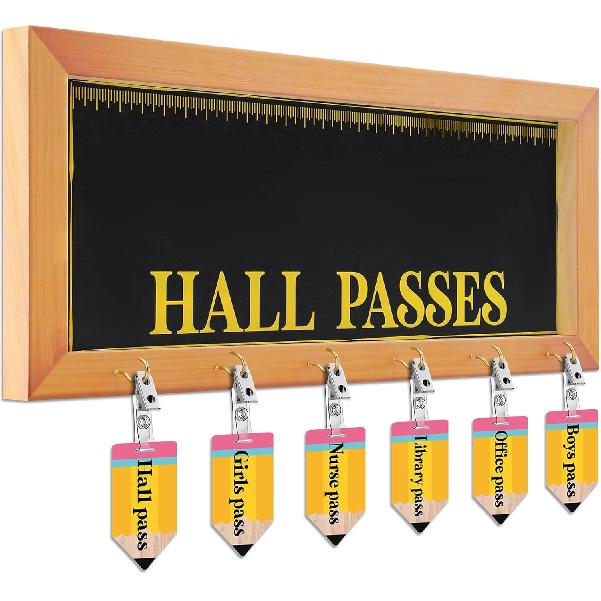 Chuangdi 7 Pcs Hall Passes for Classroom Include 1 Hall Passes Rustic Chalkboard with 6 Pack of Hall Passes Bathroom Passes Chalkboard for Classroom Fresh