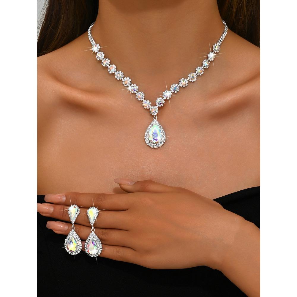 Claw Chain Inlaid Crystal Women's Versatile Jewelry Necklace Earrings Set