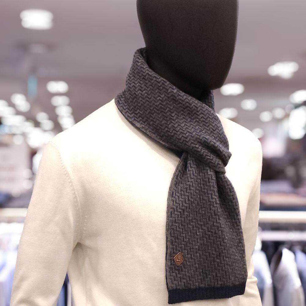 Мужской шарф Basso Homme синий в елочку, 100% кашемир Blue