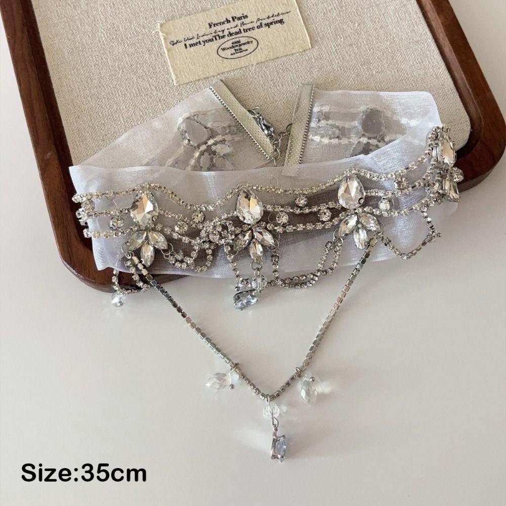 Chiffon Choker Necklace Rhinestone Teardrop Pendant Gifts Collar Necklace Party Outfit