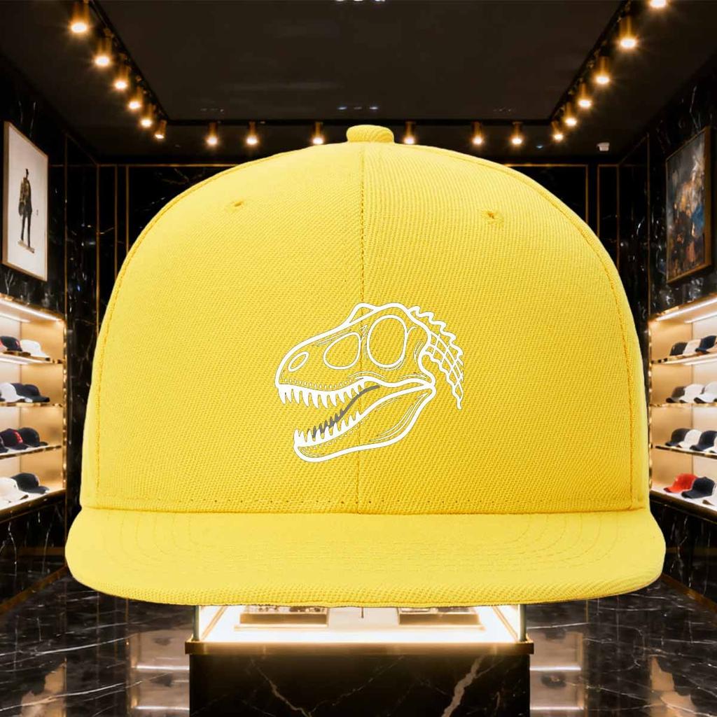Dinosaur Skull Graphic Print Black Flat Brim Baseball Cap Unisex Polyester Snapback Outdoor Headwear